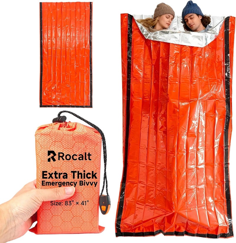 Rocalt Emergency Sleeping Bag | Ultralight Mylar Emergency Blanket, Extra Thick Space Blanket, Waterproof & Portable Thermal Bivy Sack for Camping, Hiking, and Outdoor Adventures - Image 1